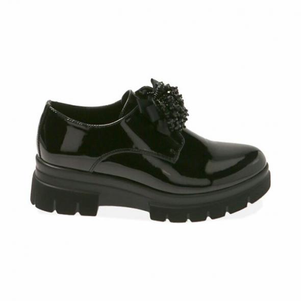 Primadonna Collection Zapatos con cordones de charol negro, tacón de 5,5 cm. | Zapatos Con Cordones Mujer